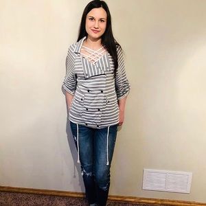 NWT sweatshirt material striped jacket (S or L)